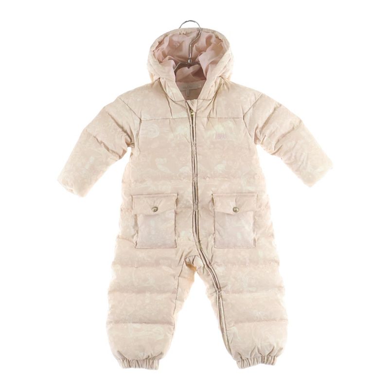 Dior Baby Toile de Jouy Allover Pattern Down Snap Button Romper Gloves