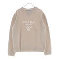 Prada Logo Jacquard Crew Neck Long Sleeve Pullover Sweater Beige