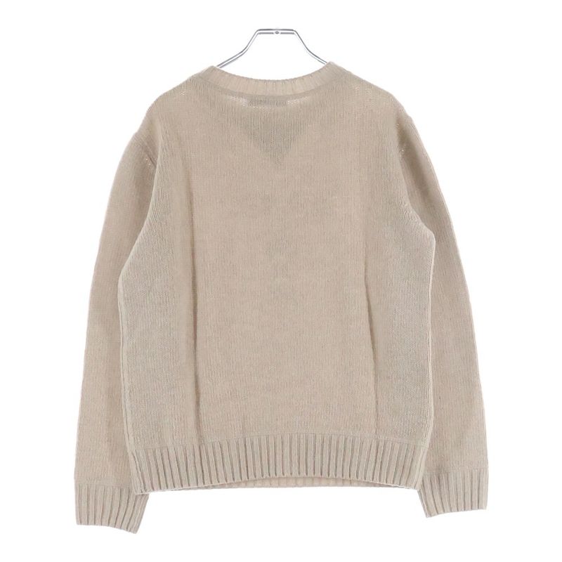 Prada Logo Jacquard Crew Neck Long Sleeve Pullover Sweater Beige