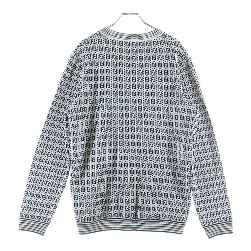 Fendi Zucca Allover Pattern Round Neck Knit Sweater White Black