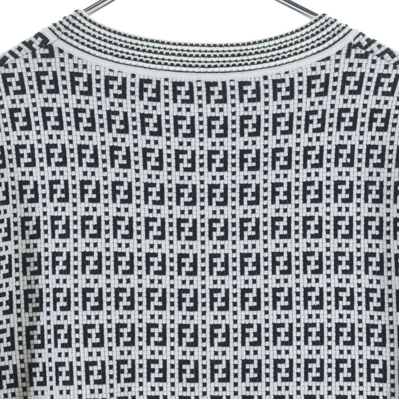 Fendi Zucca Allover Pattern Round Neck Knit Sweater White Black