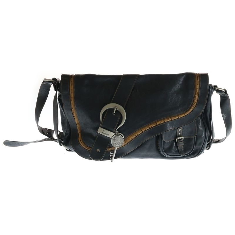 Dior Gaucho Saddle Shoulder Bag Black Leather