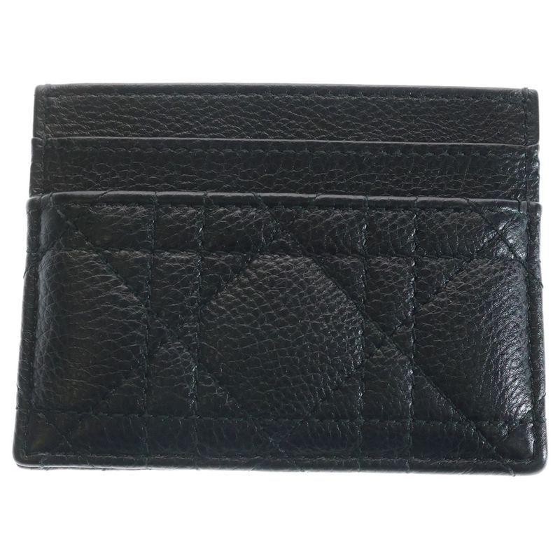 Dior Frisia Card Case Business Holder Black Leather Gold