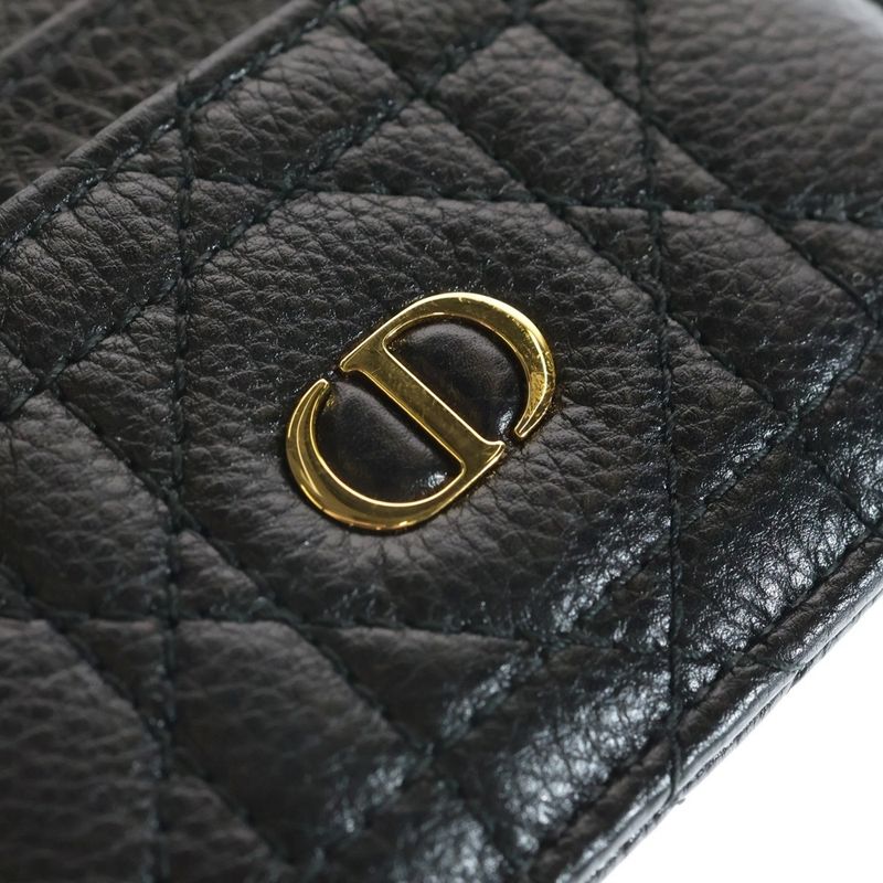 Dior Frisia Card Case Business Holder Black Leather Gold