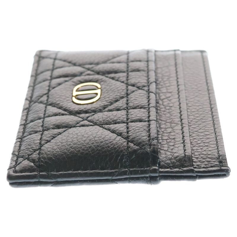 Dior Frisia Card Case Business Holder Black Leather Gold