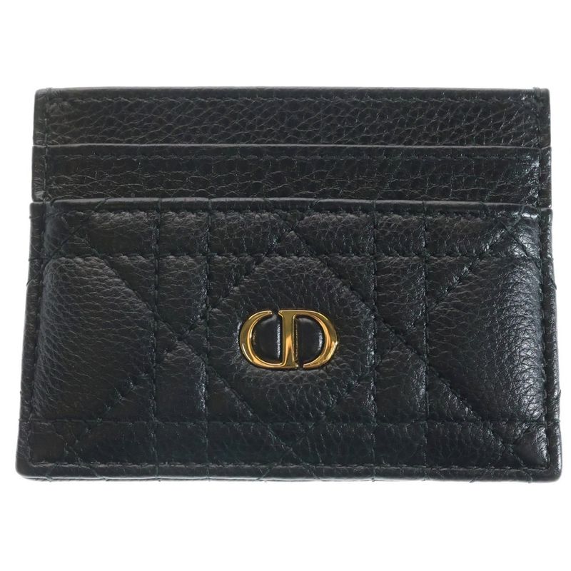Dior Frisia Card Case Business Holder Black Leather Gold