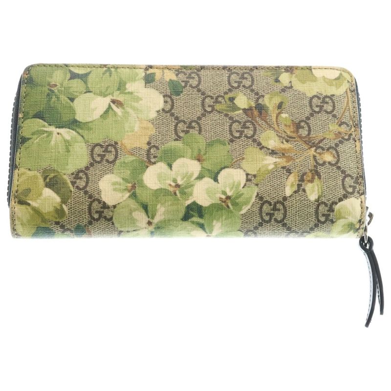 Gucci GG Supreme Zip Around Wallet Beige Green Leather