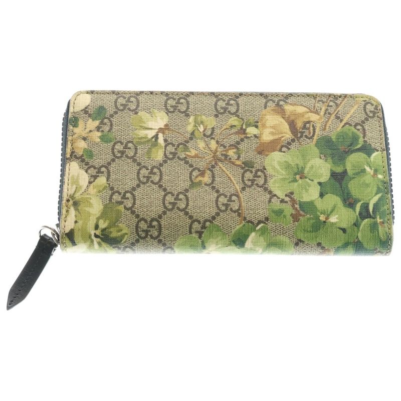 Gucci GG Supreme Zip Around Wallet Beige Green Leather