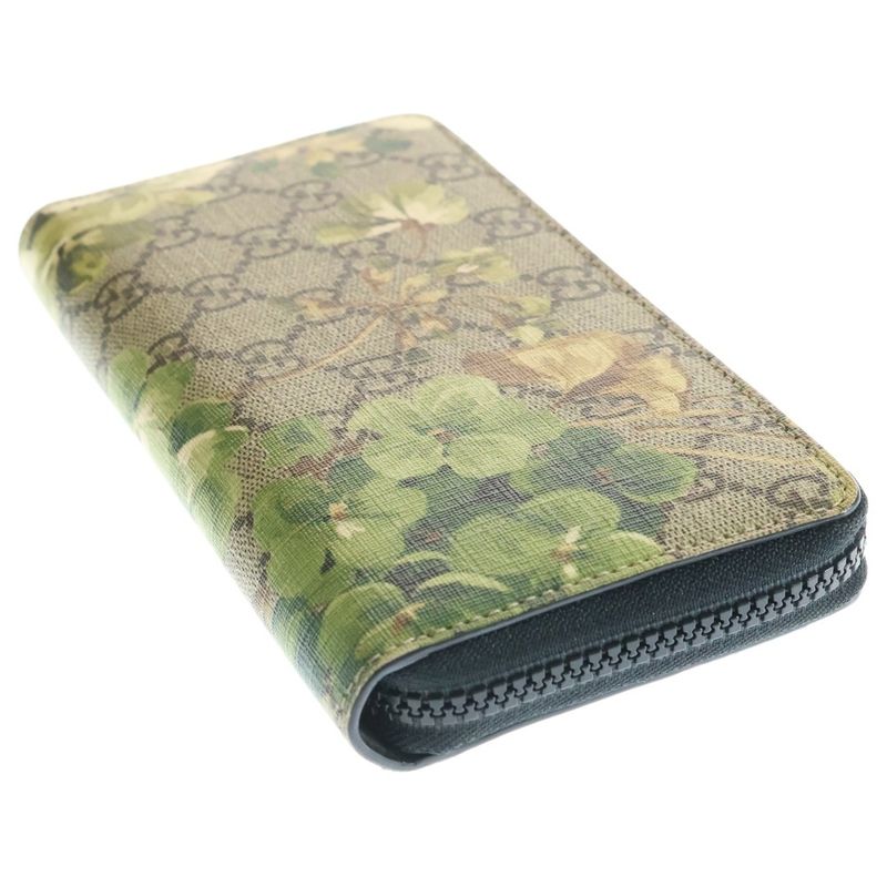 Gucci GG Supreme Zip Around Wallet Beige Green Leather