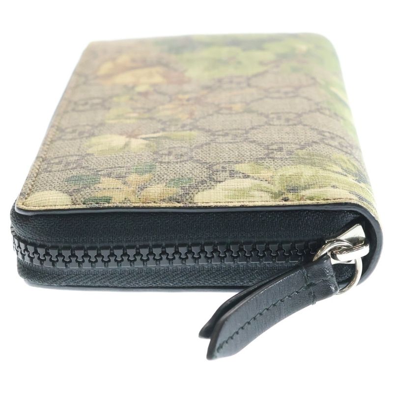 Gucci GG Supreme Zip Around Wallet Beige Green Leather