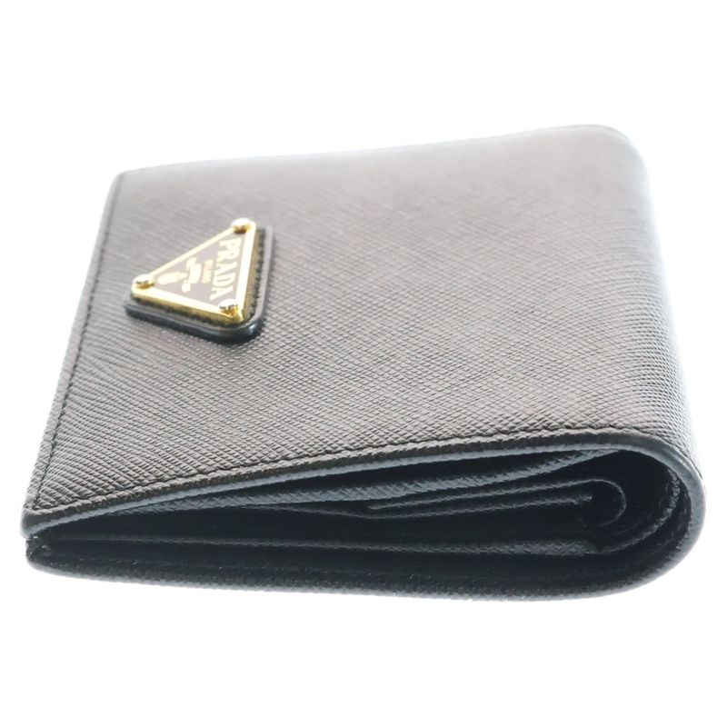 Prada Saffiano Trifold Wallet Compact Coin Case Black Leather