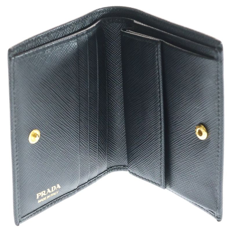 Prada Saffiano Trifold Wallet Compact Coin Case Black Leather