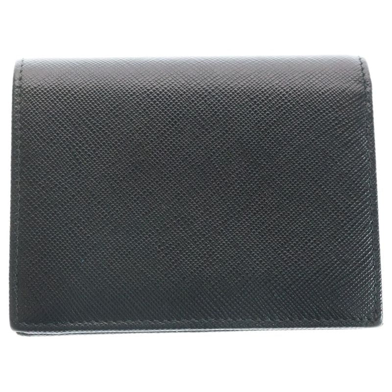 Prada Saffiano Trifold Wallet Compact Coin Case Black Leather