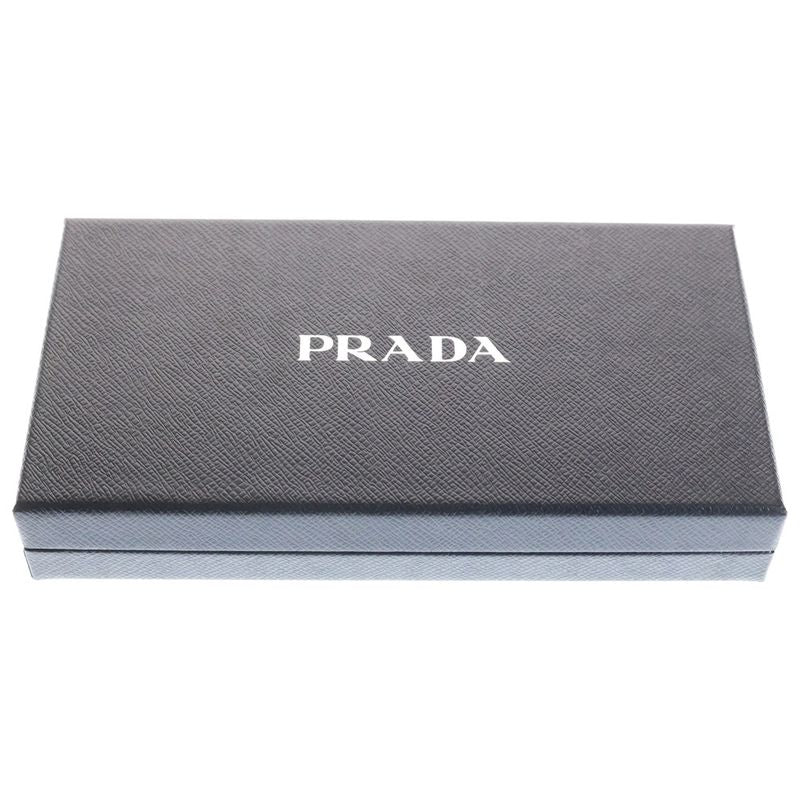 Prada Round Zip Wallet Card Case Black Leather Gold