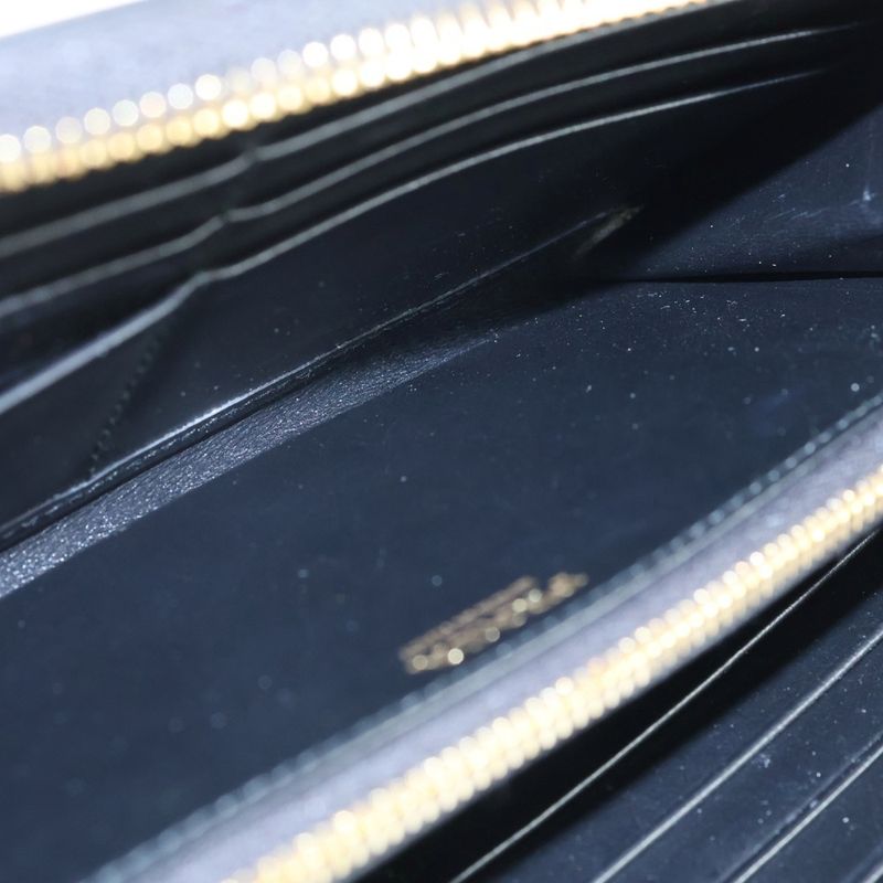 Prada Round Zip Wallet Card Case Black Leather Gold