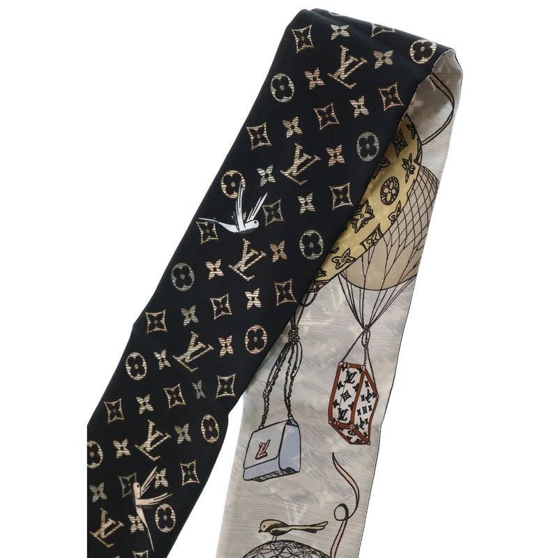 Louis Vuitton Bandeau Up and Away Gray Silk Scarf Black