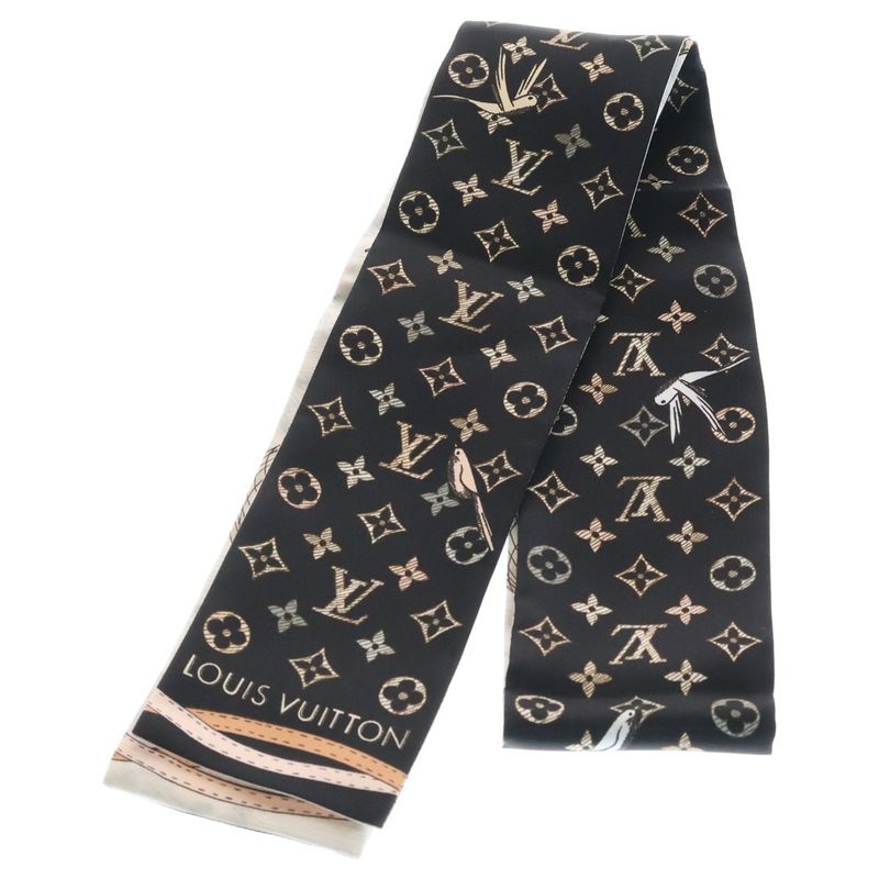 Louis Vuitton Bandeau Up and Away Gray Silk Scarf Black