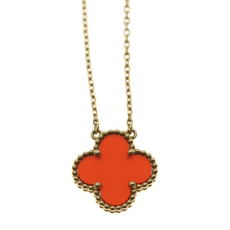 Van Cleef & Arpels Vintage Alhambra Carnelian Necklace 18K Gold