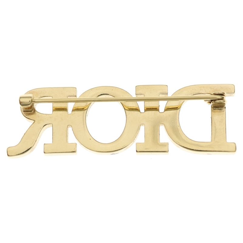 Dior Dioevolution Logo Rhinestone Brooch Gold