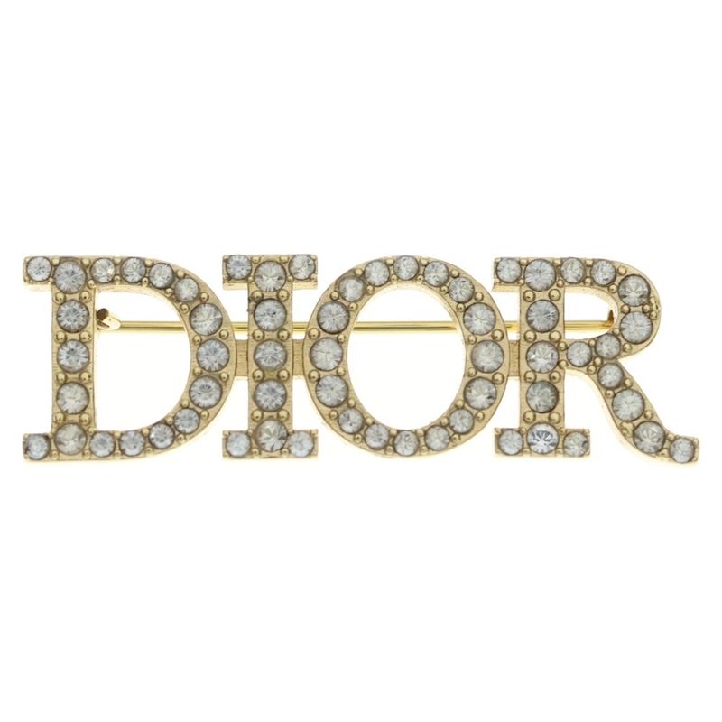 Dior Dioevolution Logo Rhinestone Brooch Gold