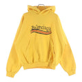 Balenciaga Distressed Logo Print Cotton Jersey Hoodie Yellow