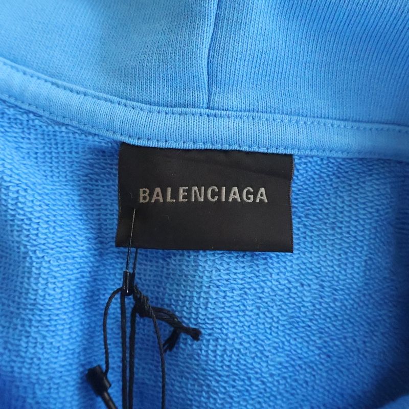 Balenciaga Distressed Campaign Logo Print Pullover Sweatshirt Hoodie Blue Sweater