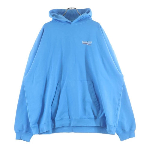 Balenciaga Distressed Campaign Logo Print Pullover Sweatshirt Hoodie Blue Sweater