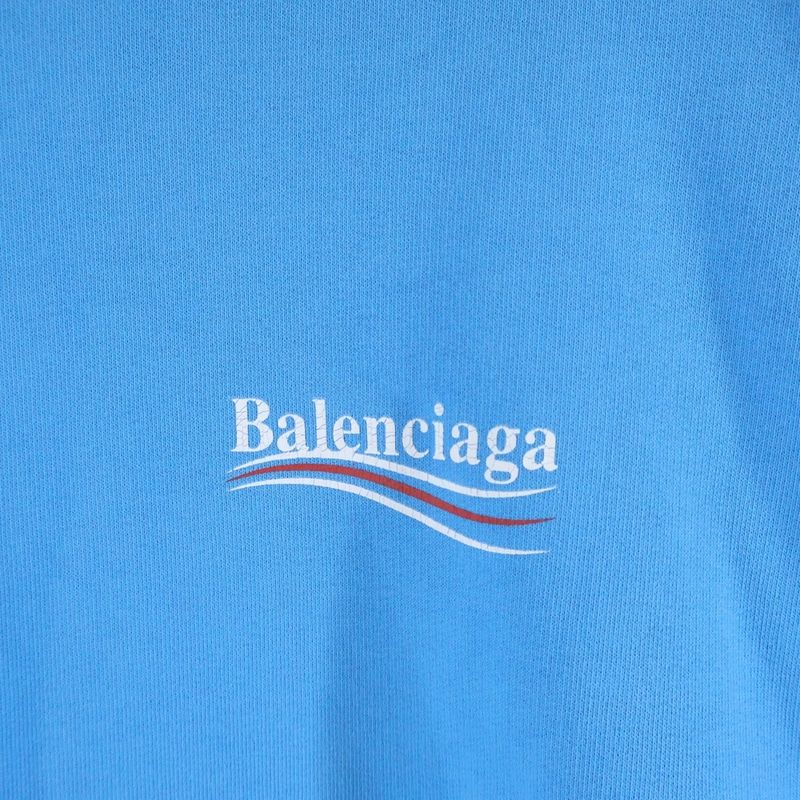 Balenciaga Distressed Campaign Logo Print Pullover Sweatshirt Hoodie Blue Sweater