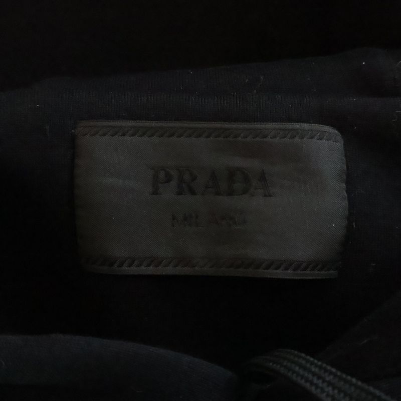 Prada Technical Cotton Hoodie Pullover Black Sweater