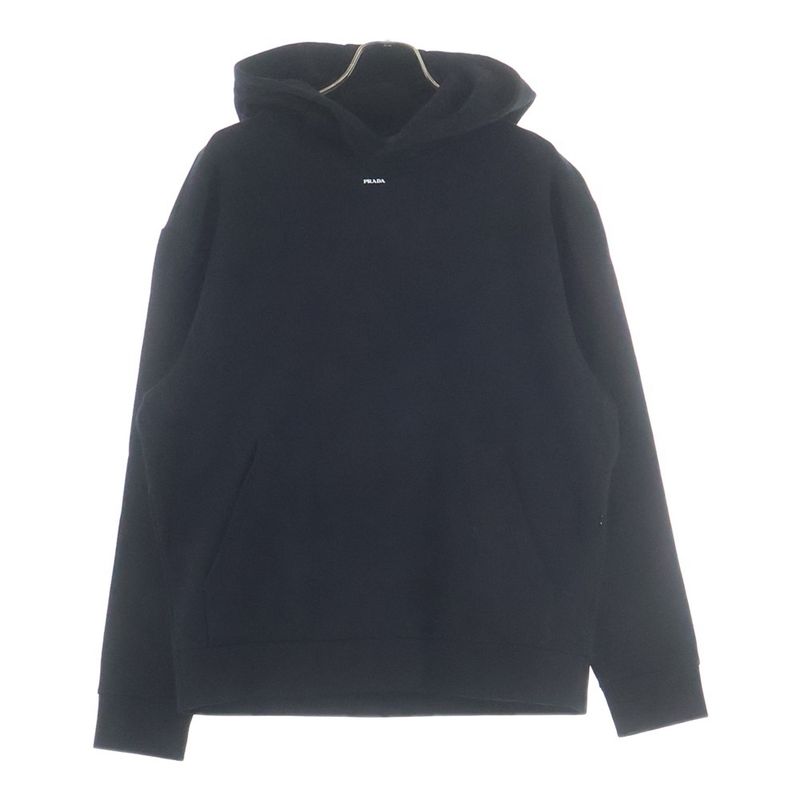 Prada Technical Cotton Hoodie Pullover Black Sweater