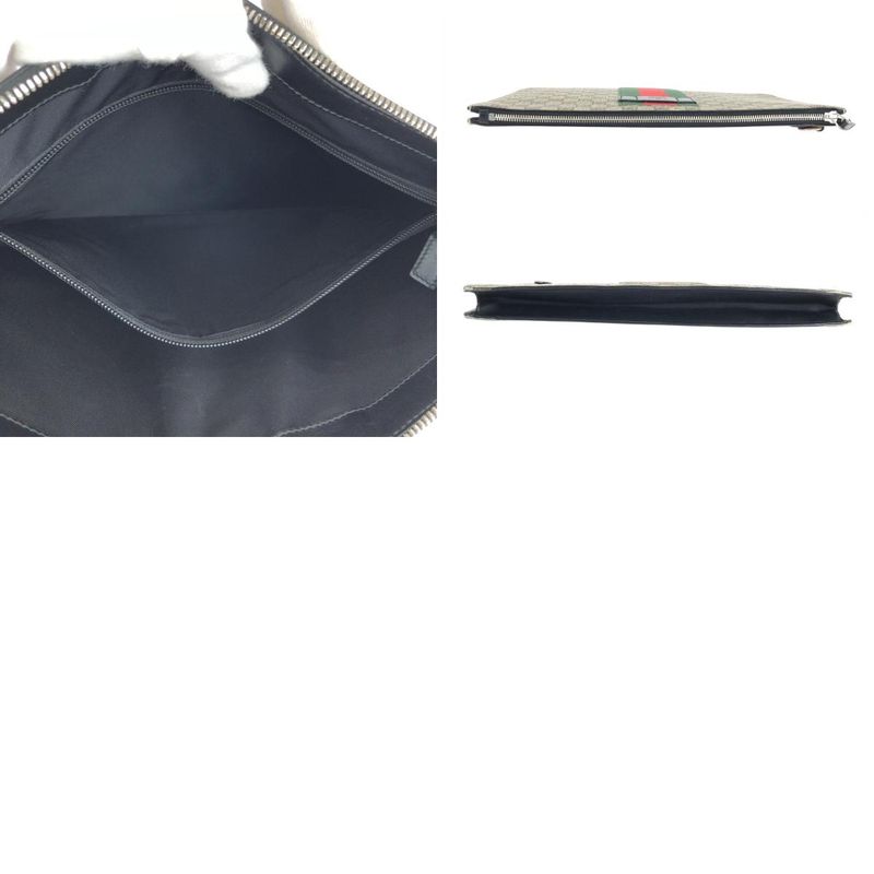 Gucci Sherry Clutch Leather Canvas Beige Black