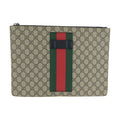Gucci Sherry Clutch Leather Canvas Beige Black
