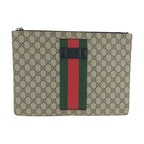 Gucci Sherry Clutch Leather Canvas Beige Black