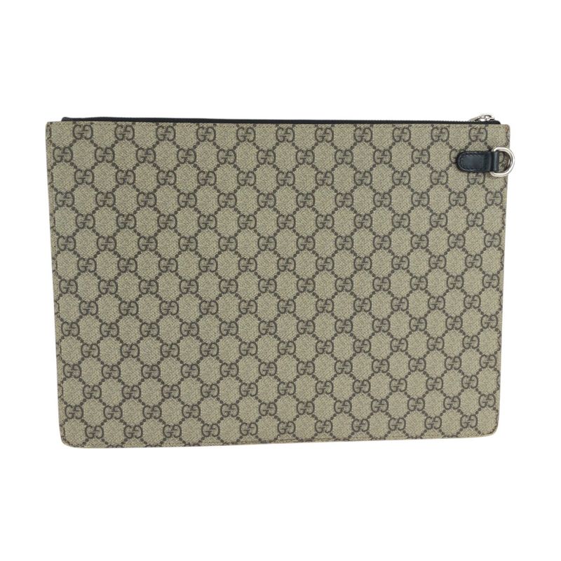 Gucci Sherry Clutch Leather Canvas Beige Black