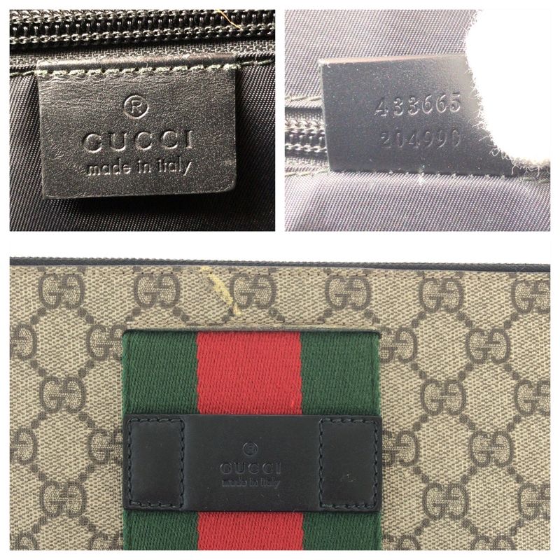 Gucci Sherry Clutch Leather Canvas Beige Black