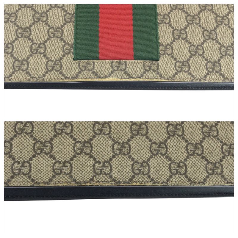 Gucci Sherry Clutch Leather Canvas Beige Black