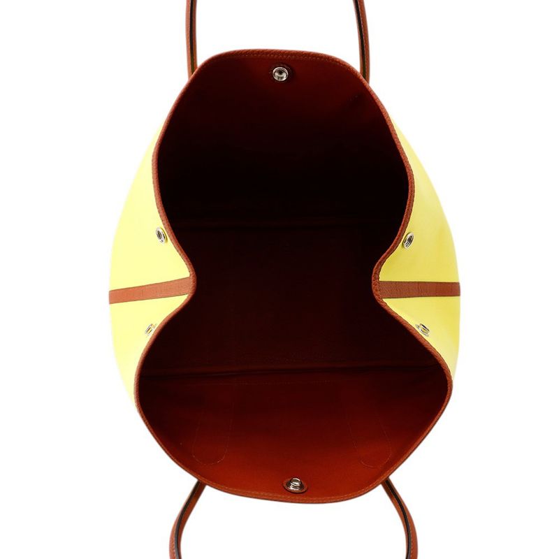 Hermes Tote Garden Party PM Lime Brown Silver Toile Officier