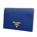 Prada Card Case Saffiano Leather Blue Gold