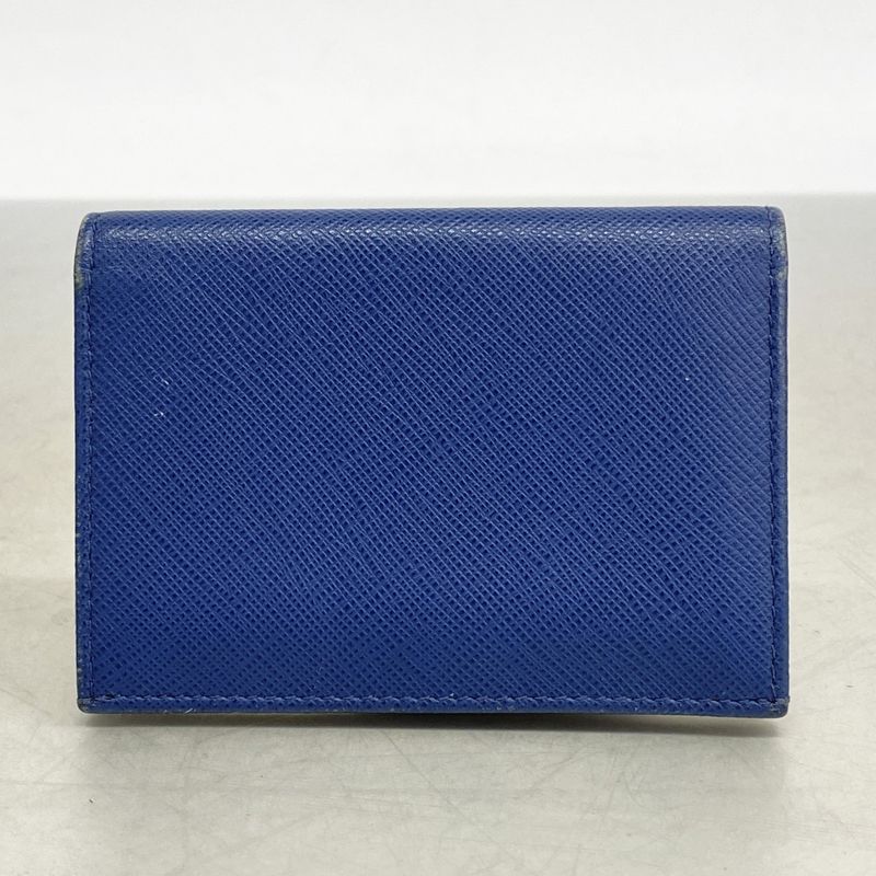 Prada Card Case Saffiano Leather Blue Gold