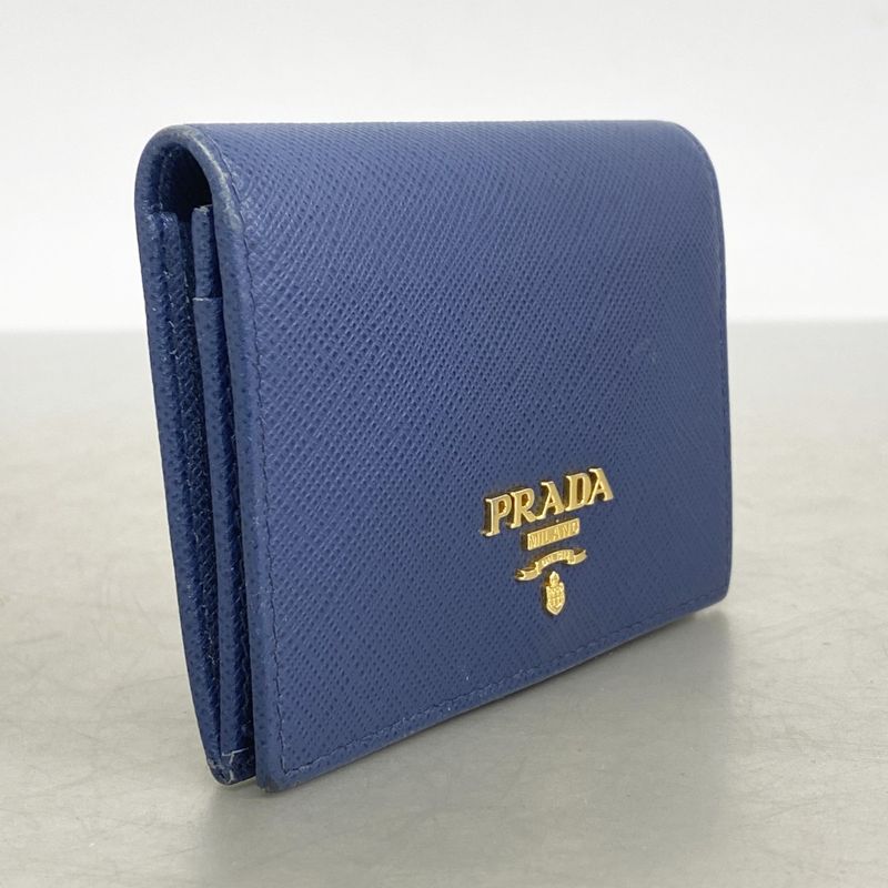 Prada Card Case Saffiano Leather Blue Gold