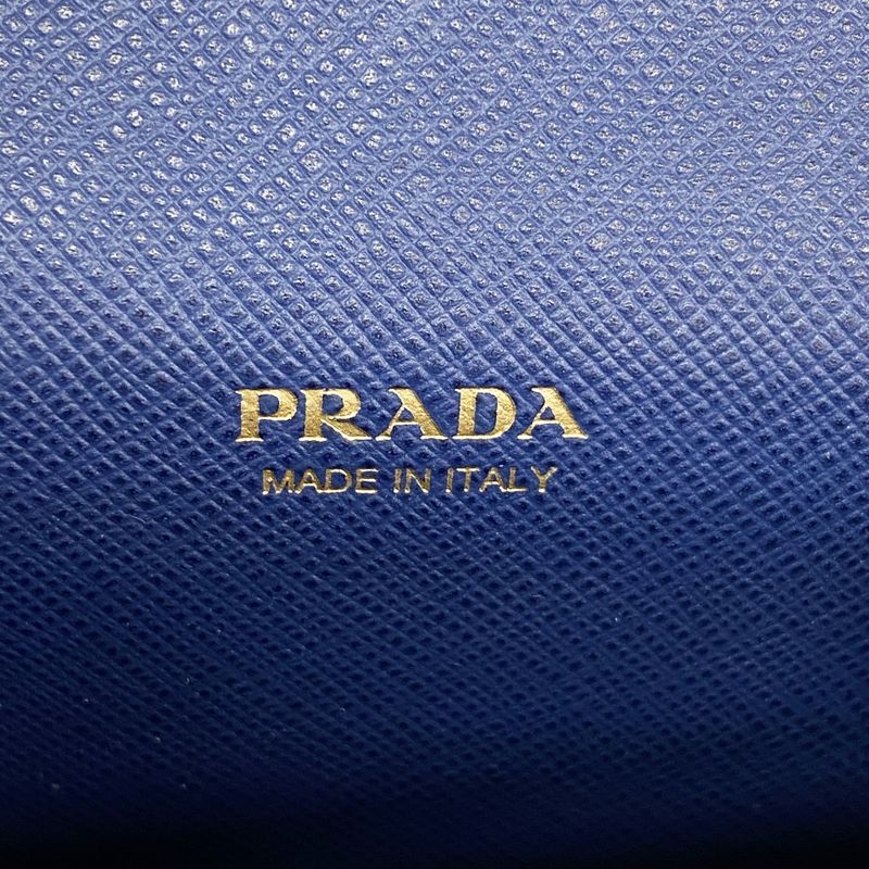 Prada Card Case Saffiano Leather Blue Gold