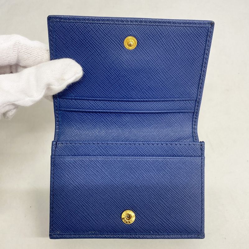 Prada Card Case Saffiano Leather Blue Gold