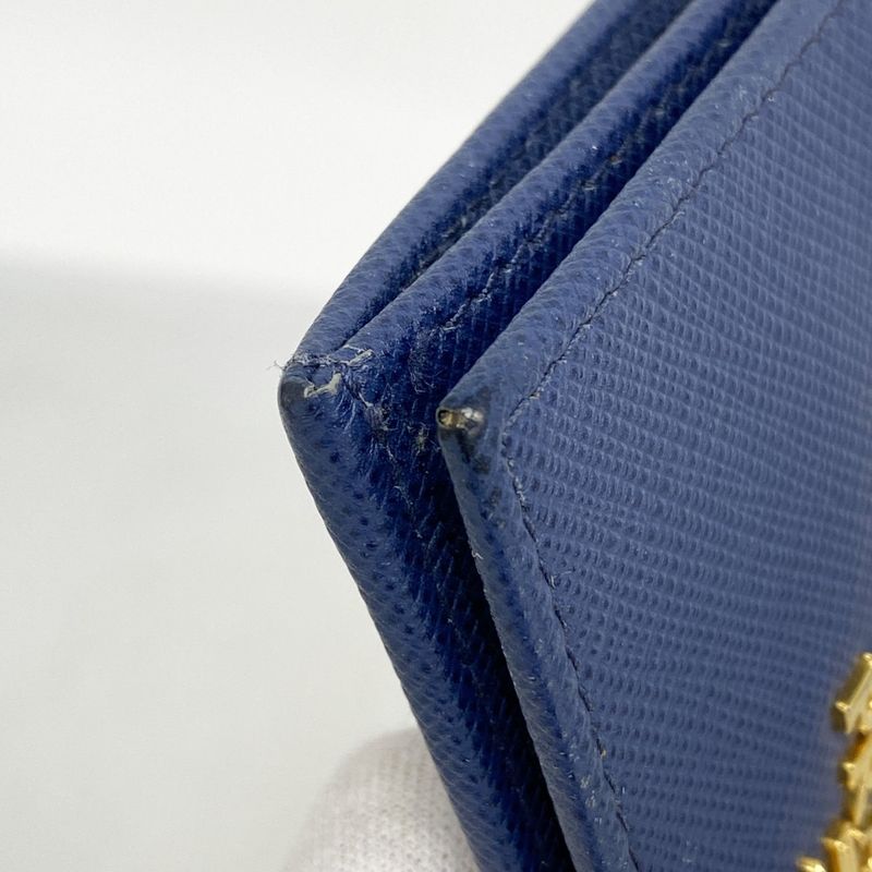 Prada Card Case Saffiano Leather Blue Gold