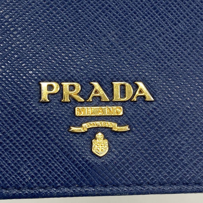 Prada Card Case Saffiano Leather Blue Gold