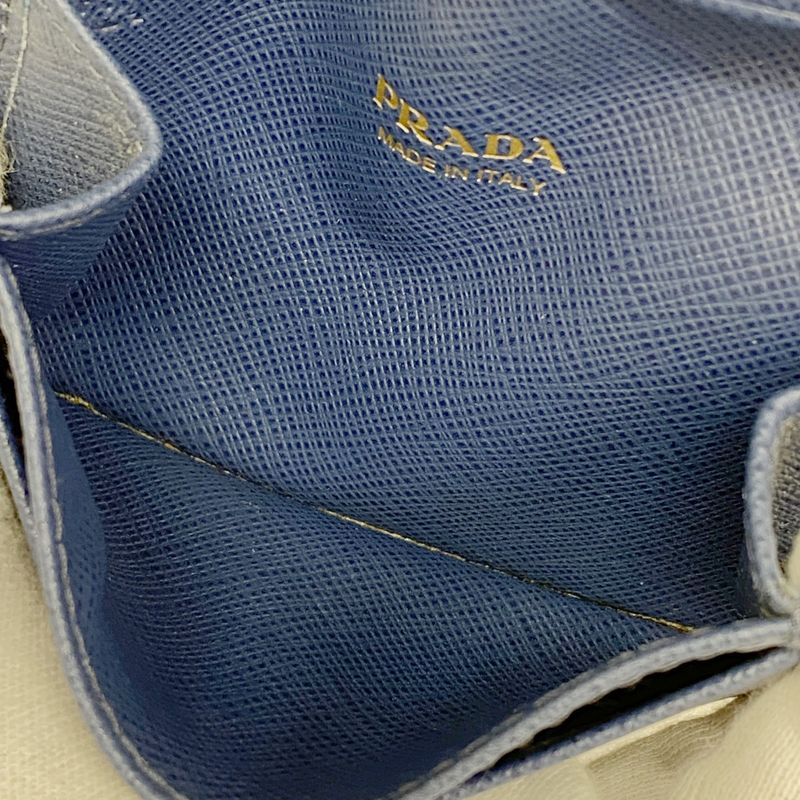 Prada Card Case Saffiano Leather Blue Gold