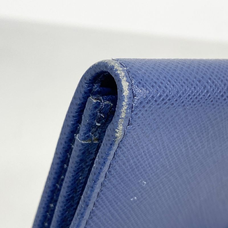 Prada Card Case Saffiano Leather Blue Gold