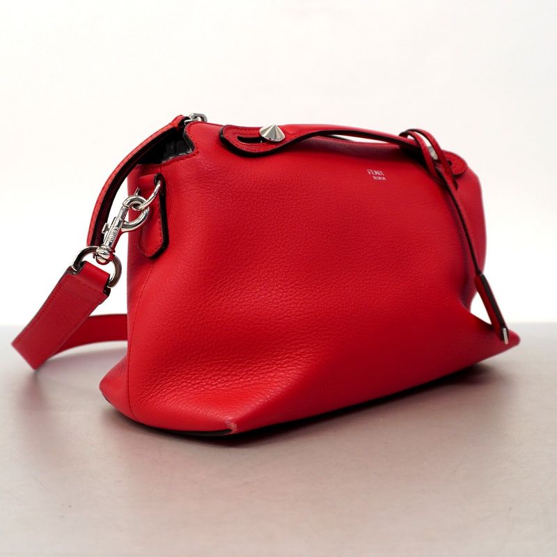Fendi Handbag by the Way Leather Red Silver 2-Way Bag