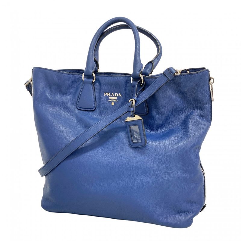 Prada Handbag Leather Blue Silver 2-Way Bag
