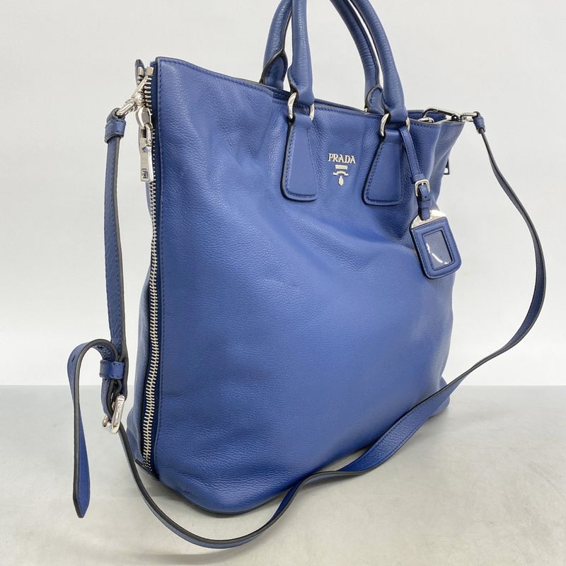 Prada Handbag Leather Blue Silver 2-Way Bag