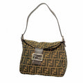 Fendi Handbag Zucca Nylon Canvas Brown Silver